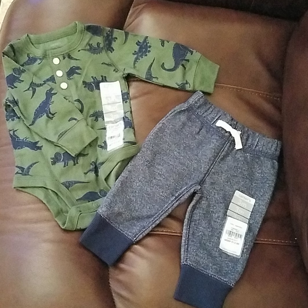 Carter's Dinosaur Onesie and Sweat Pants 3 mos